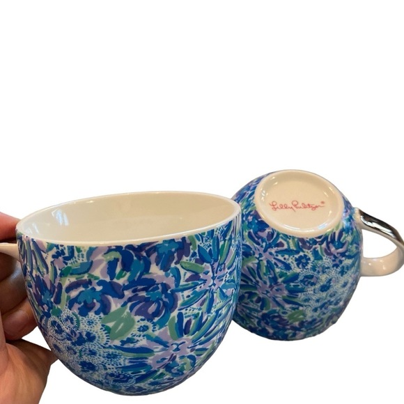 Lily Pulitzer blue , green and gold floral tea / coffee mug set - Picture 1 of 12